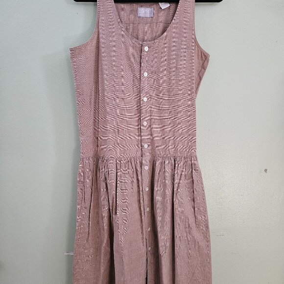 VTG ESPRIT Collection Sleeveless Button Front Midi Dress 100% Cotton minimalist - Picture 1 of 13